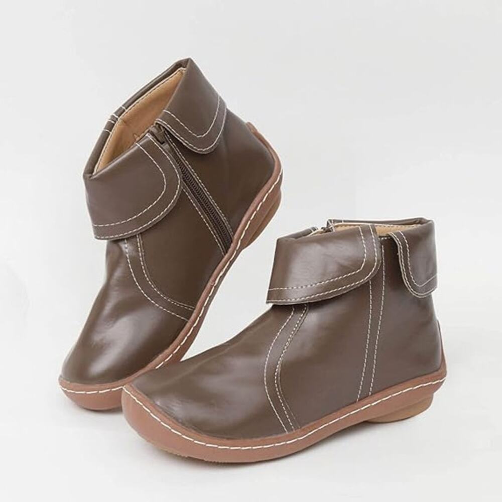 Womens Ankle Boot Comfortable Slip On Flat Booties Brown Size 10.5US / 43CN